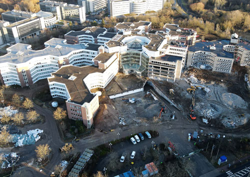 Luftbildaufnahme vom Mertonviertel in Frankfurt am Main